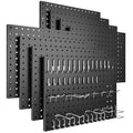 Spampur Peg Board, 8 Pack Metal Pegboard Panels with 50 Hooks - color: Black, size: 16x12"- 8 Pcs