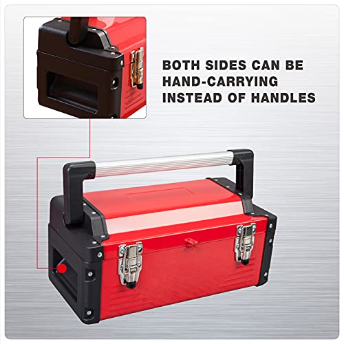 Jack Boss Metal Tool Box Steel 16" Inch Tool Organizer Box Durable Portable Tool Storage with Alum Alloy Handle Double-Lock Toolbox & Removable Tray … - size: 16Inch