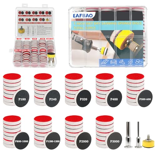 63 PCS 1 Inch Sanding Dremel Discs Hook and Loop Sandpaper 180-3000 Grits | Wet Dry Sanding Pads with 1/8" 1/4" Shank Small Sanding Discs for Curved Surfaces Resin Wood Metal - style: Mixed