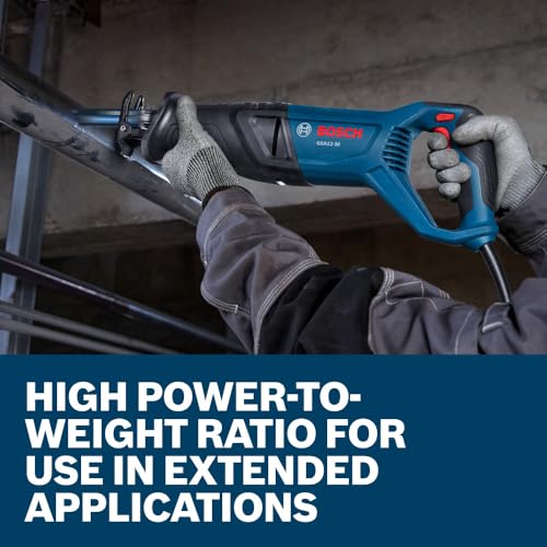BOSCH GSA12-30 Corded Reciprocating Saw - 12 Amp Power, 1-3/16 In Stroke Length, Variable Speed Control, Tool-Free Blade Change, Lightweight Design for Easy Maneuverability (Bare Tool)