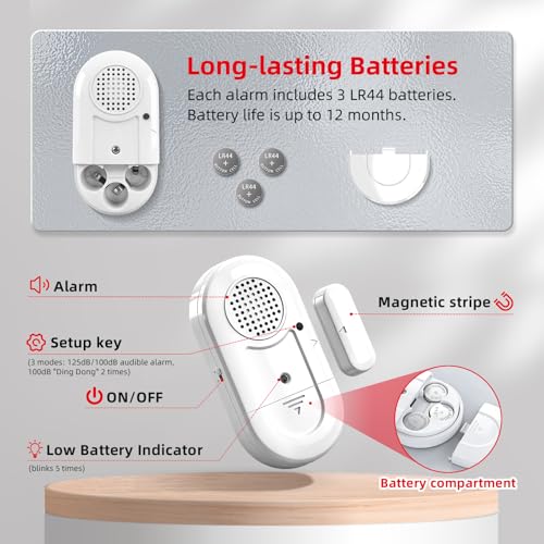 Sanjie Door Window Alarm Sensors, 5 Pack, 125dB, Volume Control - color: White
