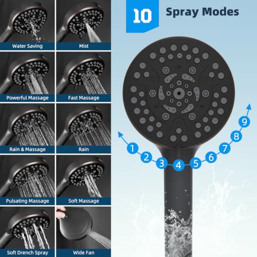 Hibbent All Metal High Pressure Shower Head, 10'' Rainfall Shower Head - color: Oil Rubbed Bronze Finished, style: Round 10''