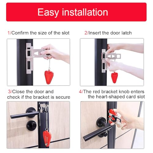 Portable Door Lock, No-Drill Security Lock, Home Door Lock Kit, Lightweight Anti-Theft Latch Protect Family Security and Privacy Fou Traveling, Bedroom, Hotel, Apartment(Balck) - color: Balck