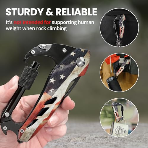FUNBRO Multitool Carabiner Knife Tools for Men, Bottle Opener - color: Usa Flag