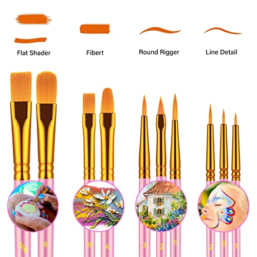 Artstorys Paint Brushes Set, 20 Pcs Acrylic Oil Watercolor Painting Brushes - color: Blush