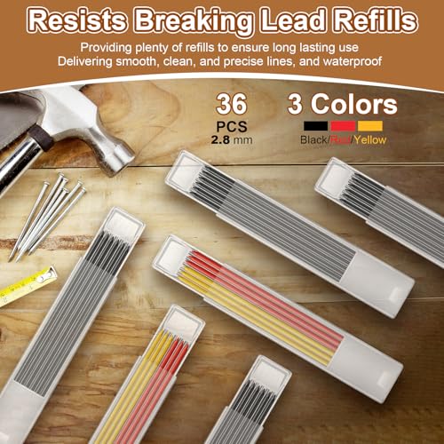 Hiboom 4 Pack Carpenter Pencil with 36 Refills Built In Sharpener (Black) - color: Black