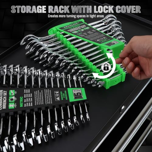 SWANLAKE 30-Piece Combination Wrench Set, Metric & SAE (8-22mm & 1/4” to 1-1/16”),12-Point Open End Standard Wrench Set, Mechanics Wrenches Sets, Chrome Vanadium Steel with Storage Rack - style: 30-Piece Combination