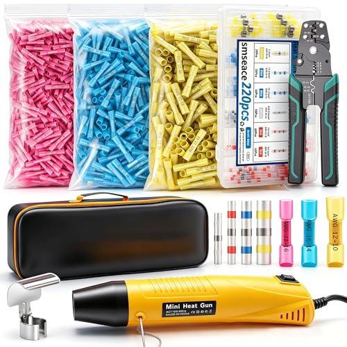 smseace 2020Pcs Heat Shrink Butt Connector,Solder Seal Wire Connectors Kit,Heat Gun and Crimping Tool Pack in Exquisite handbag 22-10AWG Waterproof Electrical Wire Crimp Connectors - size: 2020Pcs