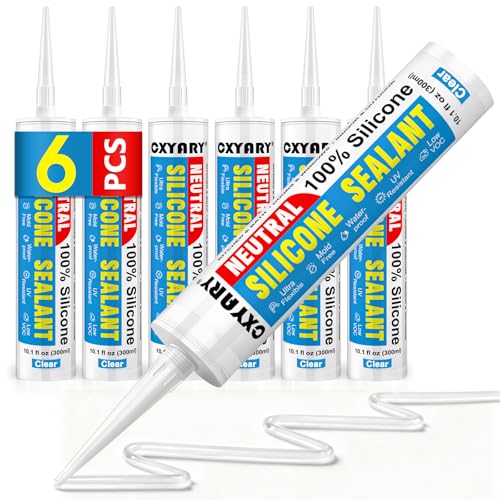 Silicone Caulk & Sealant Clear, 6 Pack - 100% Silicone Sealant (300ml) - color: Clear, size: 6 Pack
