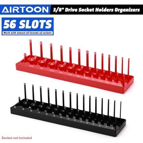 3/8-Inch Drive Socket Organizer Trays, 2-Piece SAE and Metric Socket Tray Set, Deep and Standard Socket Holders Organizers for Toolbox, Black & Red - size: 3/8-Inch Drive SAE and METRIC