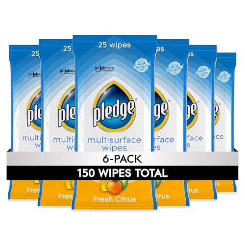 Pledge pH Balanced Multi Surface Cleaning Wipes, Fresh Citrus, 25 ct, 6 pk - size: 25 Count (Pack of 6)