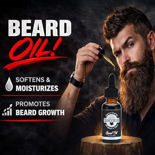 Beard Brush, Beard Comb, Beard Oil, & Beard Balm Grooming Kit for Men's Care, Travel Facial Hair Set for Growth, Styling, Shine & Softness, Great Gifts for Him, Fathers Day, Dad Gifts - color: Kit