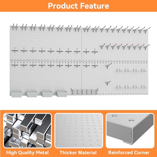WALMANN Metal Pegboard Kit with Accessories, 24x48 in Tools Pegboard - color: Grey