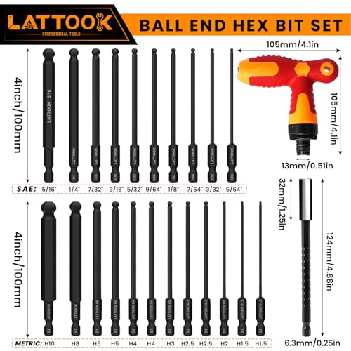 Metric & SAE Ball End Hex Bit Set with Ratcheting T Handle Bit Driver - style: 22PCS Ball Hex Bits+T Handle