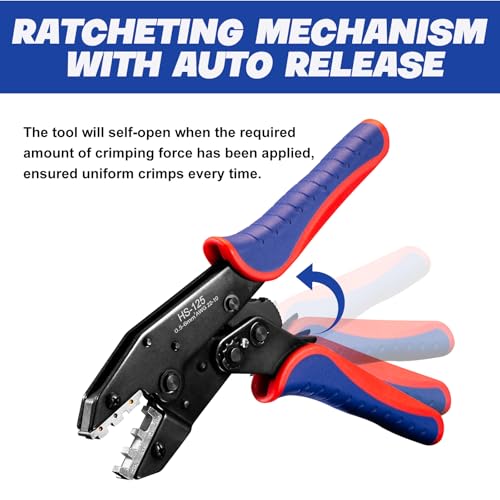 Crimping Tool for Heat Shrink Connectors AWG 22-10 with 120PCS Marine Grade Heat Shrink Butt Connectors of Tinned Red Copper - Electrical Wire Crimper Tool with Ratchet