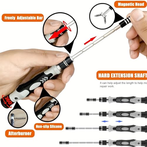 115-in-1 Precision Screwdriver Set for Electronics Cell Phones Watches and Automotive Maintenance - Professional Repair Kit with Magnetic Non-Slip Handle and Tweezers with Flat and Multiple Bits - color: Grey