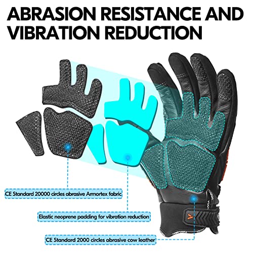Vgo... Men's Leather Impact Anti-Vibration Mechanic Gloves(CA7722WR) - color: Black, size: XX-Large