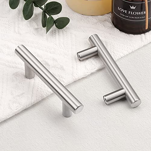 Probrico 30 Pack|2.5 inch Drawer Pulls Stainless Steel, Modern Cabinet pulls Brushed Nickel, Round T bar Handles Dresser Drawer knobs, Kitchen Cabinet Knobs Hardware, 4 inch Overall Length - color: Brushed Nickel, size: hole center 2-1/2"
