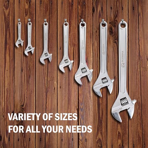 Olympia Tools 8" Adjustable Wrench, Heavy Duty Drop Forged Steel, Chrome Plated, Precision Machined Jaws, Rust Resistant - size: 8-Inch