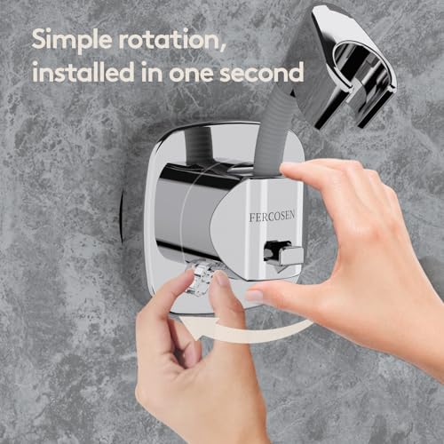 Shower Head Holder with Suction | 360° Swivel | Silver - color: Silver