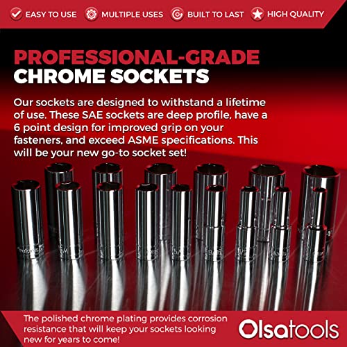 Olsa Tools 1/2-Inch Drive SAE Deep Socket Set - 18pc - color: Sae Deep, size: 15pc, 1/2-Inch Drive