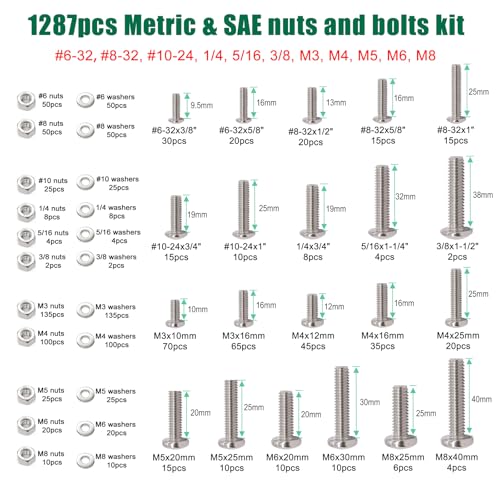 Twidec/2002PCS 304 SS Nuts And Bolts Assortment Kit And Self TappingScrew - color: Silver SS 2002PCS#4#6#8#10#1/4#3/8#5/16M3M4M5M6M8