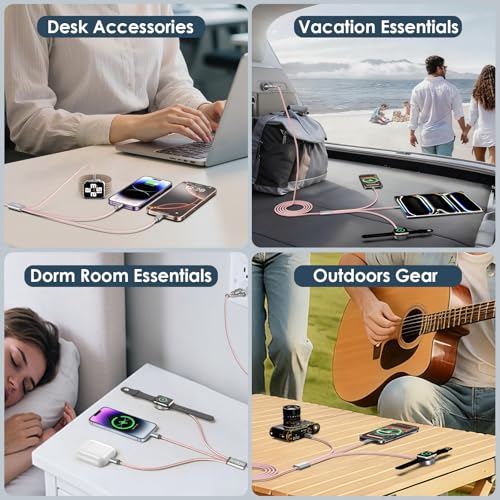 2Pack Travel Essentials,Multi Charging Cable for Apple Watch Charger Pink - color: Pink, size: 2pack-4ft