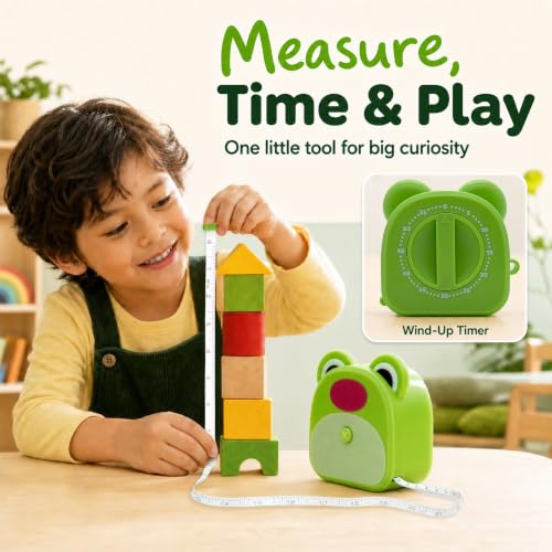 Kids Tape Measure with Countdown Timer, 2-in-1 Soft Retractable - color: Green