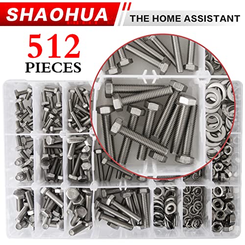 M3 M4 M5 Metric Bolt Assortment, 512PCS 8mm to 30mm Screw Assortment, 304 Stainless Steel Nuts and Bolts, A2-70 Flat Hex Screws Bolts and Nuts Kit, Lock and Flat Gasket Washers Assortment Kit - size: D. M3 M4 M5