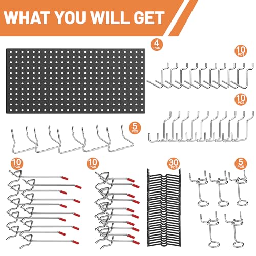 Ultrawall Metal Peg Board Panels with Hooks, Garage Pegboard Tool Organizer - size: 4pack 24"X12"
