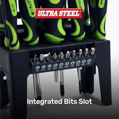 21PC Screwdriver and Bit Set, Plastic Storage Rack