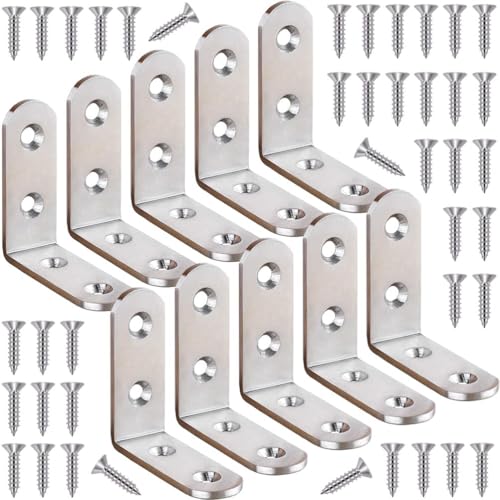 10 Pcs L Bracket Corner Braces 2 Inch Heavy Duty Stainless Steel Corner Brackets for Wood Shelves, 90 Degree Right Angle Joint Support Brackets with Screws - size: 10PCS-Silver 45*45mm/ 1.8in