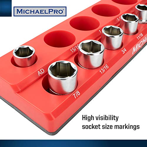 MichaelPro MP014003 3-Pc Magnetic Socket Organizer- 1/4-inch, 3/8-Inch & 1/2-Inch Drive Magnetic Socket Holder Kit in SAE, Professional Grade Socket Organizers for Toolboxes/Cabinets (SAE), Red - size: SAE