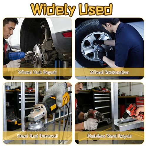 Wheel Hub Cleaning Tool, Brake Rotor Resurfacing Kit - 5 Pads & Coarse Carbon Steel Crimping Wire Wheel Brush, Rust Removal Tool for Car Repair