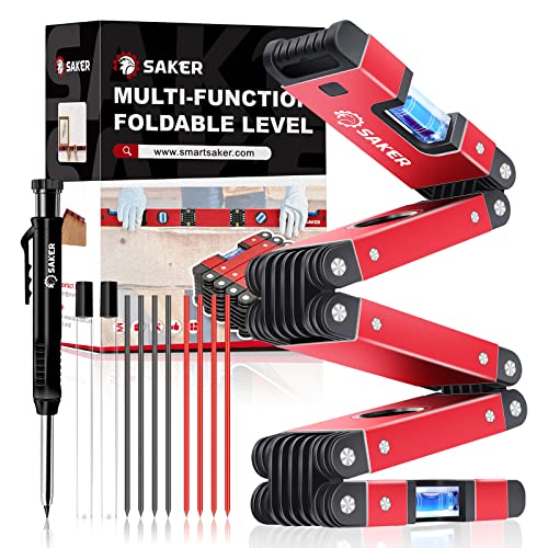 Saker Multi-Function Foldable Level and Deep Hole Pencil Set,Gifts for Men,Perfect Set of Multi-Angle Measurement Woodworking Tools and DIY Woodworking Scribe Gauge Scriber Line Maker Measuring Tool - style: Set of 28 Inch Foldable Level and Deep Pencil