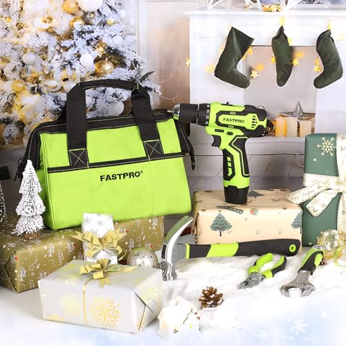 FASTPRO 12V Cordless Drill Set, Home Tool Kit with Bag, Green - color: Green