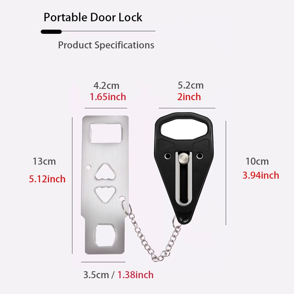 Portable Door Lock, No-Drill Security Lock, Home Door Lock Kit, Lightweight Anti-Theft Latch Protect Family Security and Privacy Fou Traveling, Bedroom, Hotel, Apartment(Balck) - color: Balck