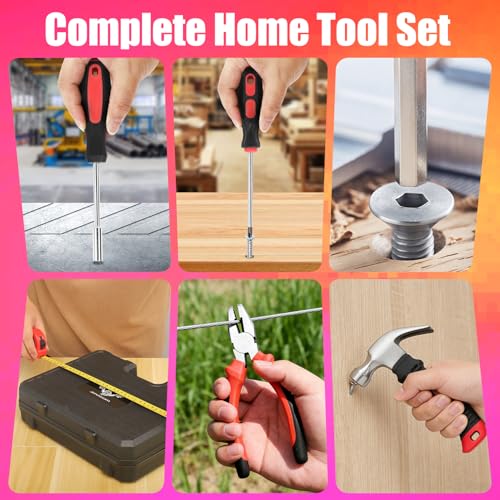 JENABOM Tool Set, 146-Piece Home Tool Kit with 8V Cordless Drill - color: Red
