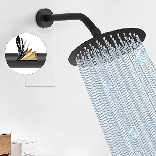 Shower Arm with Flange and Teflon Tape, Wall Mounted Shower Pipe 304 Stainless Steel Extension Arm for Fixed Shower Head & Handheld (8 Inch, Matte Black) - color: Matte Black, style: 8 Inch