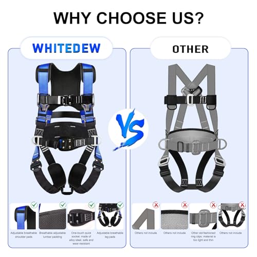Fall Protection Premium Safety Harness with Shock Absorbing Lanyard, Vented & Padded Shoulder, Legs & Back - Upgrade 4 Quick Buckles (Blue) - color: Blue