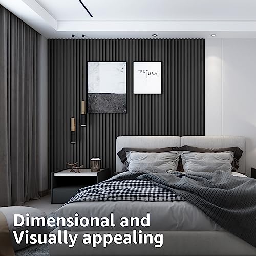 Art3d 96 x 6 Inch WPC Wood Diffuser Slat Wall Panel, 8-Pack, Matte Black - color: Matte Black, size: 96*6