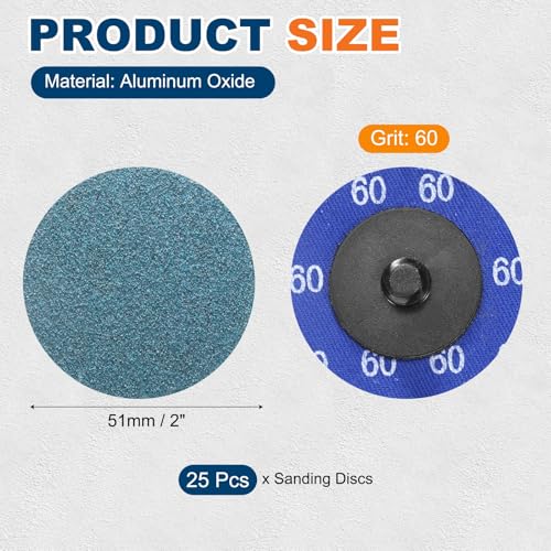 25 Pcs 2" 60 Grit Quick Change Surface Conditioning Discs | Aluminum Oxide Die Grinder Sanding Disc for Surface Prep Deburr Polish Rust Paint Removal, Blue - size: 2" (60 Grit)