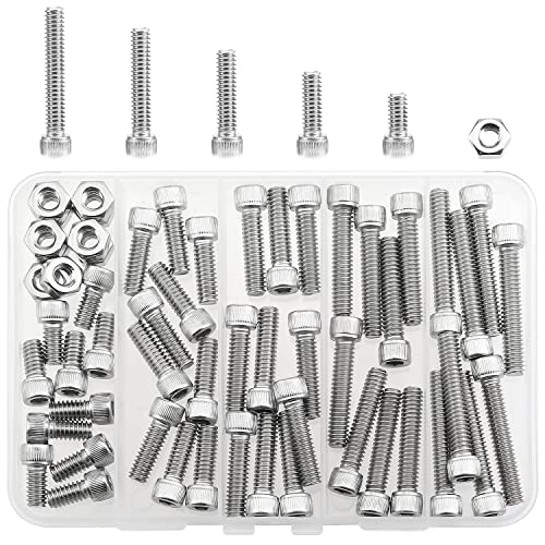 HELIFOUNER 56 Pieces 1/4-20 x 1/2" 3/4" 1" 1-1/4" 1-1/2", Hex Socket Head Cap Screws Bolts Nuts Kit, Coarse Thread, Fully Machine Threaded, 304 Stainless Steel - size: 1/4-20, style: Socket Head