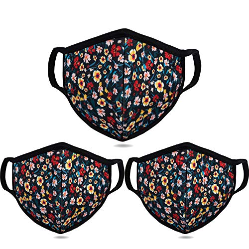 Cloth Face Mask for Women, Men - Reusable Fabric Masks with Nose Wire - color: 3 Pcs Mini Floral