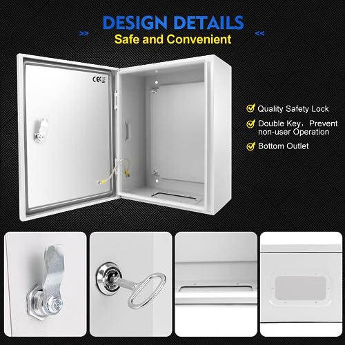 TOCRETOARE Outdoor Electrical Junction Box, 20 x 16x8'' NEMA 4X Enclosure Box, Wall Mounted IP66 Waterproof & Dustproof Lockable Metal Junction Box - size: 20"x16"x8"
