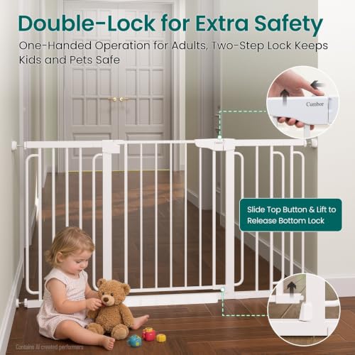 Cumbor 30.4-56.8" Extra Wide Baby Gate, Auto Close Dual Lock Dog Gate White - color: White, size: 30.4"-56.8" W x 30.5" H