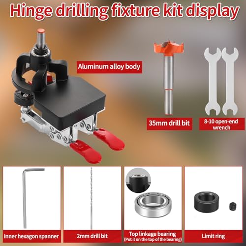 35mm Concealed Hinge Jig, Aluminum Alloy Cabinet Hinge Jig with 2 Quick Clamp, Adjustable Quick Punch Cabinet Hardware for Woodworking Cabinet Door Hinges Mounting Tool - color: Black