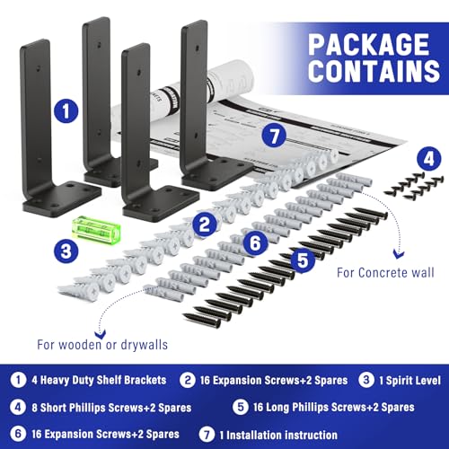 Goovilla Shelf Bracket, Floating Shelf Brackets 6 inch Long, 4 Pack, Black - size: 6 Inch, style: Black 4Pack