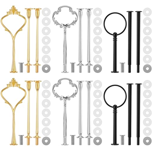 Patelai 6 Sets 3 Tier Cake Stand Hardware Tiered Tray Plate Hardware Kit Heavy Metal Cake Fruit Food Plate Stand Fitting Stacking Kit for Serving Dessert Cupcake Dish Food (Cute,Black,Silver,Gold) - color: Black, Silver, Gold, size: Cute