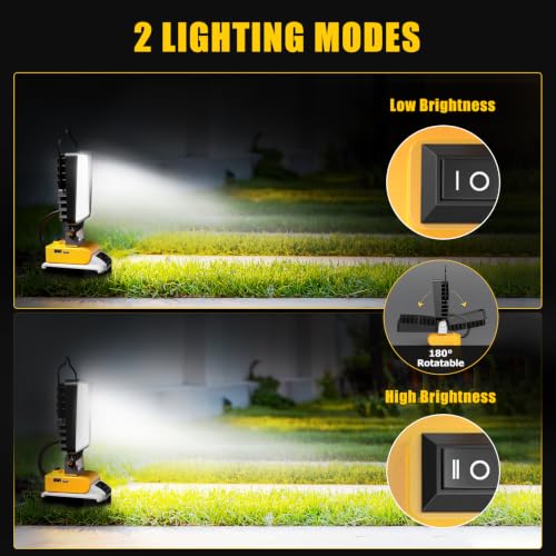 2 Pcs Cordless LED Work Light for Dewalt 20v Max Battery, 112W 11200LM Battery Light for Dewalt 20v Tools, Portable Outdoors Flood Lighting with USB & Type-C Charging Port, Low Voltage Protection - color: Yellow